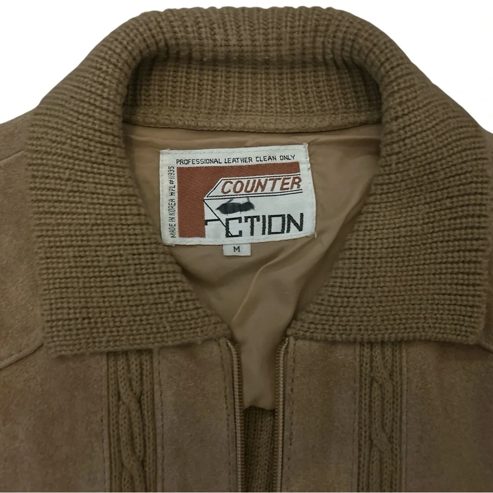 Vintage 80s 90s Suede Leather Knit Bomber Jacket Counter Action Women’s Medium - Picture 4 of 7